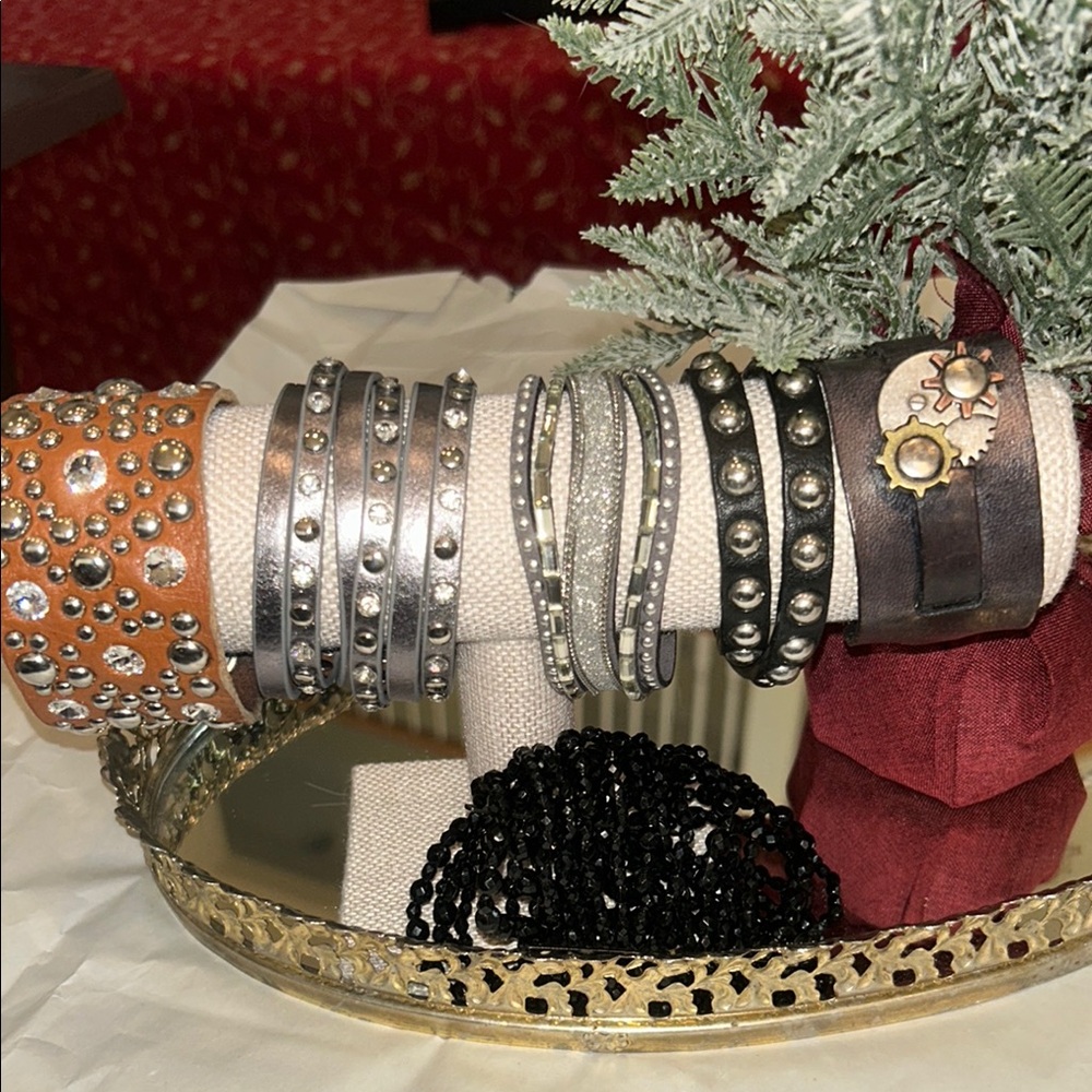 Silver and Black Studded Bracelets Collection - Picture 2 of 8